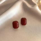 Five pairs of retro Hong Kong style Wine Red  Stud Earrings Femal temperament high-end love pearl earrings Geometric jewelry set