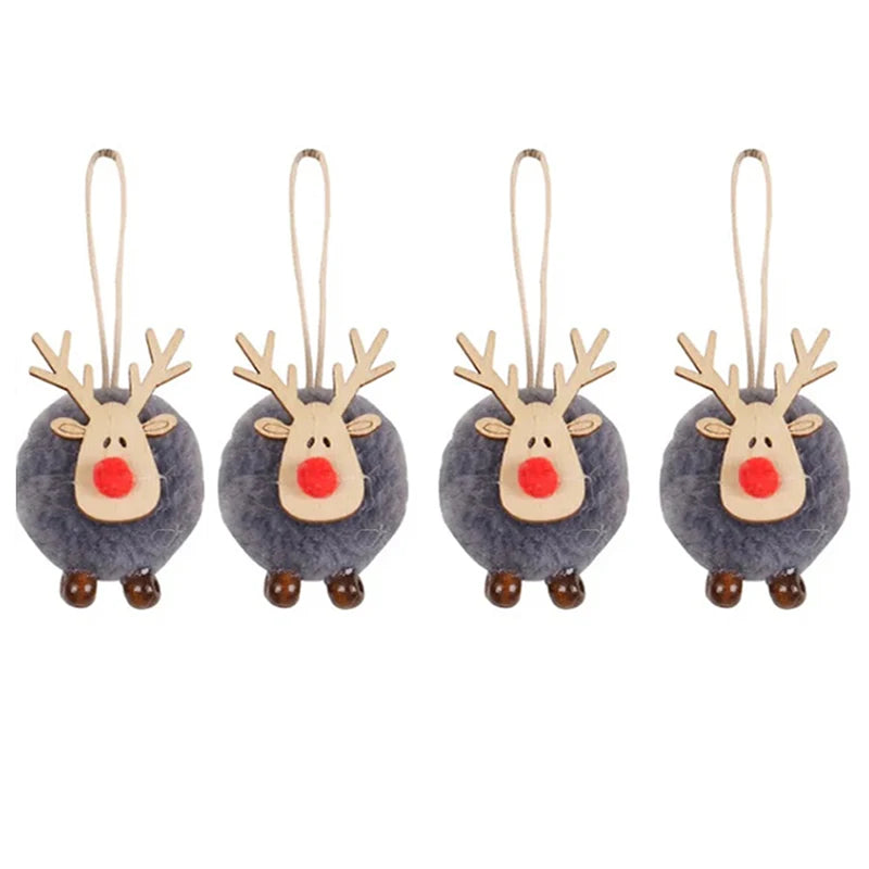 4PCS Christmas Tree Decorations Elk Felt Christmas Tree Ornaments Cute Xmas Deer Hanging Elk New Year Holiday Party Decorations