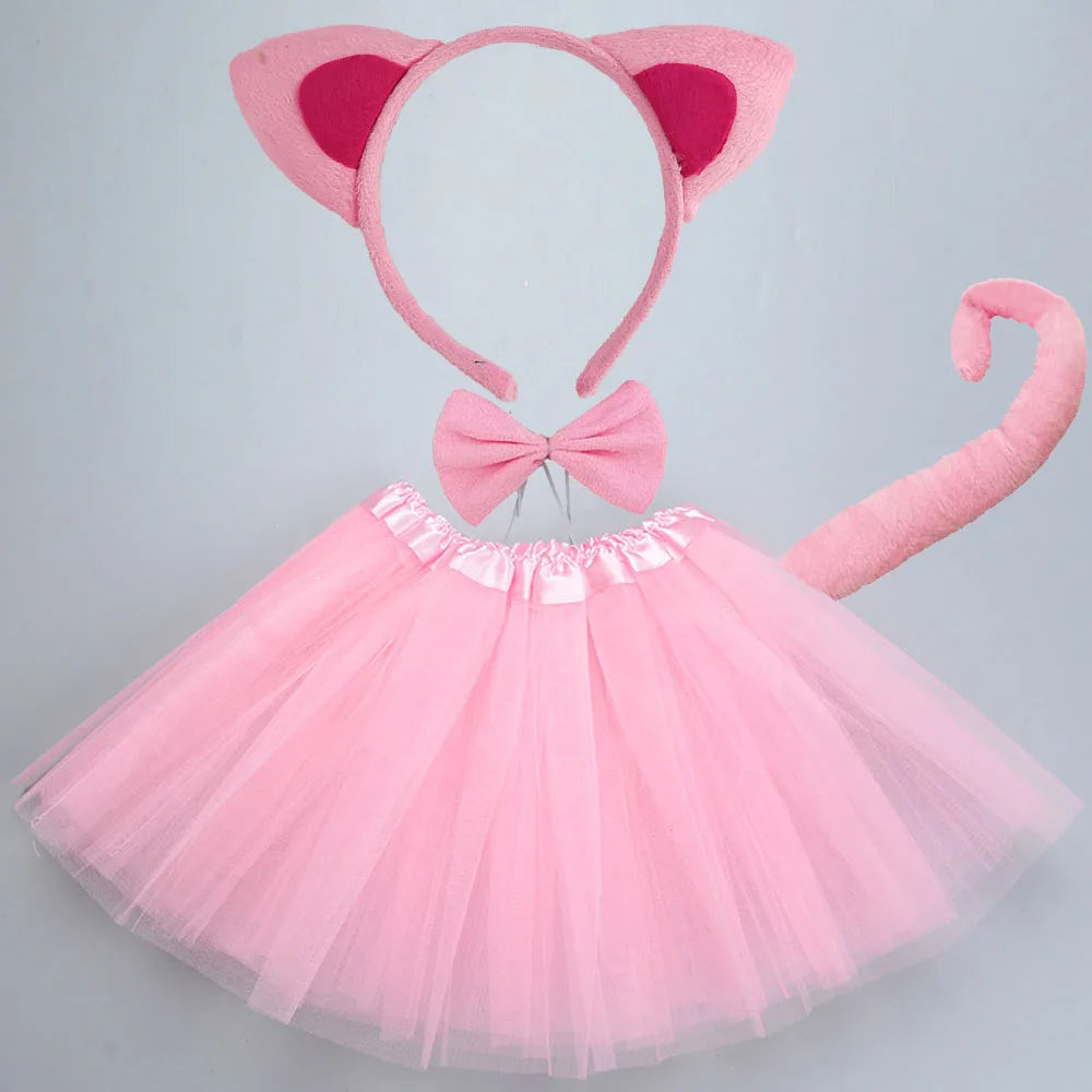 Animals  Children  Headband Tutu Skirt Tail Bow Kids  Girl Party Props Elephant Tiger Fox     Halloween Costume Cosplay