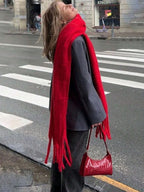 Winter Scarf Women Luxury Autumn Winter Cashmere Scarf Thickened Warm Shawl Classic Tassels Fluffy Scarf Solid Color Soft Shawl