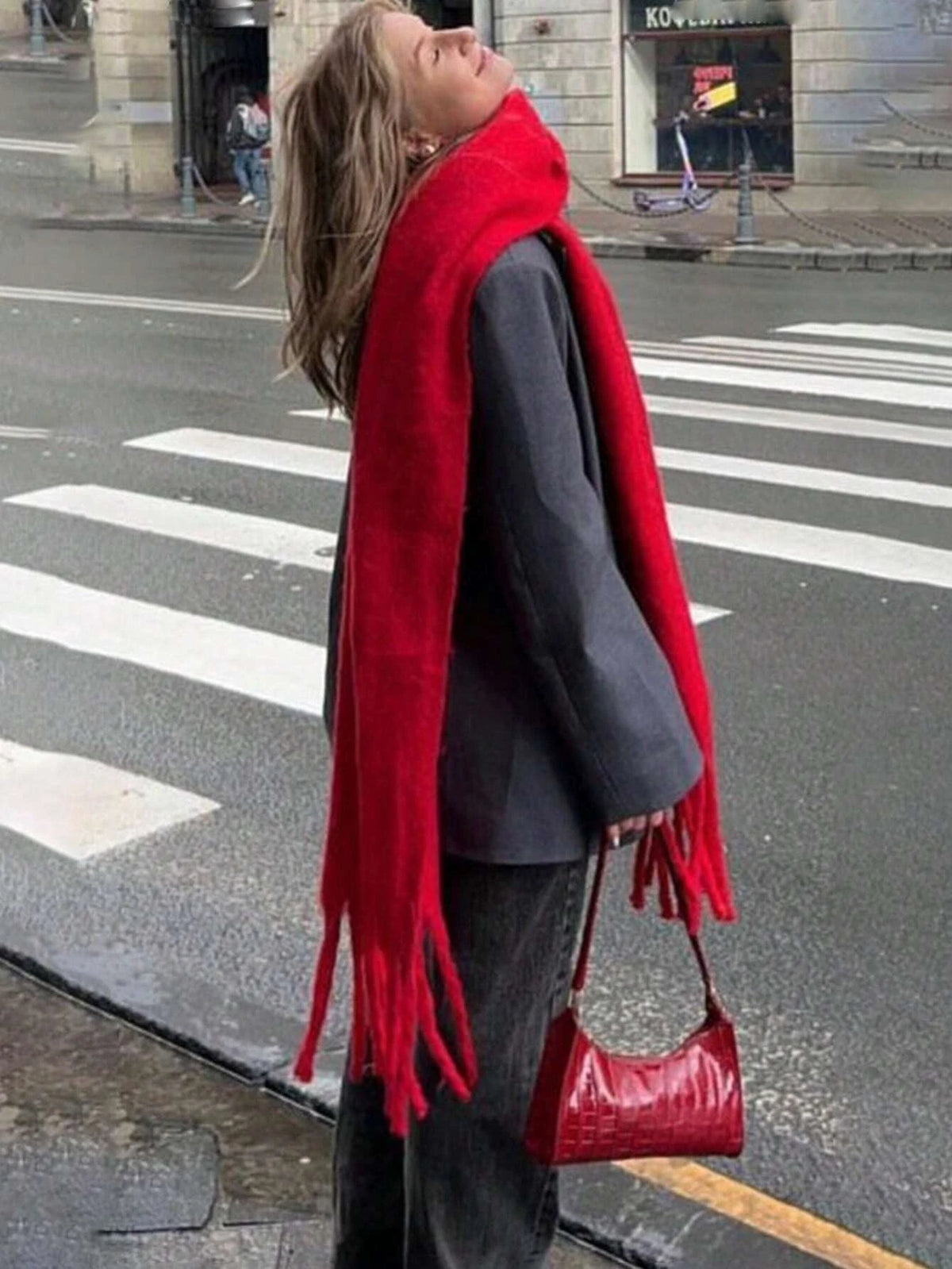Winter Scarf Women Luxury Autumn Winter Cashmere Scarf Thickened Warm Shawl Classic Tassels Fluffy Scarf Solid Color Soft Shawl
