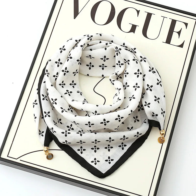 Luxury Magnetic Buckle Silk Scarf Women Print Square Scarf For Autumn Winter Warmth And Cold Resistance Fashionabl Scarves