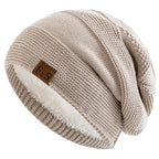New Unisex Slouchy Winter Hats Add Fur Lined Men And Women Warm Beanie Cap Casual Label Decor Winter Knitted Hats
