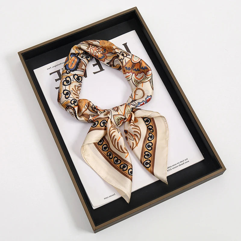 2024 Luxury Square Silk Scarf for Women Hijab Hair Bands Neckerchief Female Satin Shawl Ribbon Headband Fashion Wraps Bandana