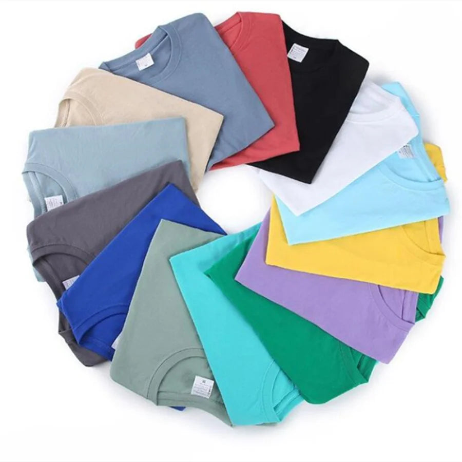 Solid color O-neck T-shirt, available in a range of sizes from M to 4XL.