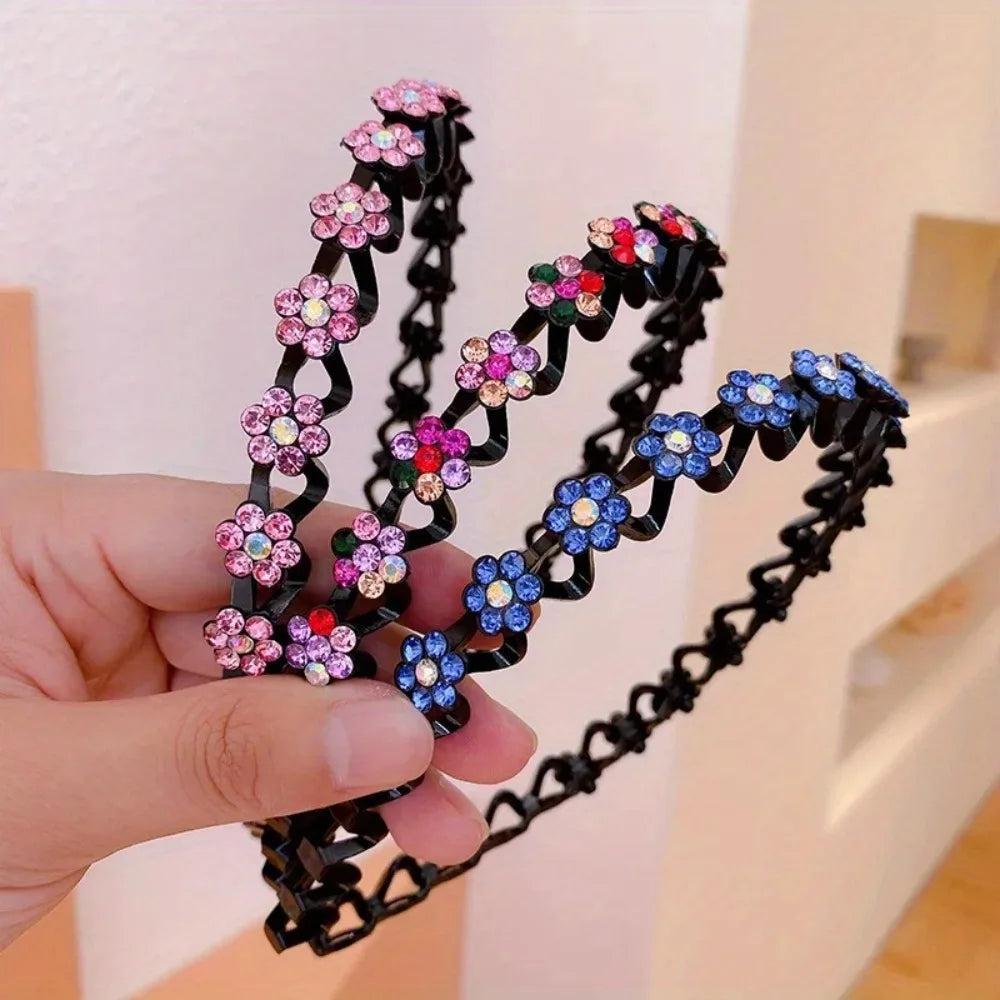 New Non-slip Rhinestone Headbands Solid Wave Hairbands for Women Girls Bezel Fashion Hair Hoop Ladies Boutique Hair Accessories