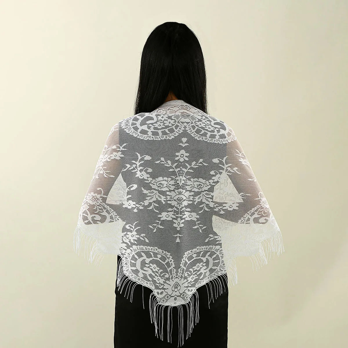 Fashion Lace Embrodiery  Tassel Triangle Scarf Women Headscarf Female Eid Summer Shawls Scarves Long Veil Floral Scarf Turban