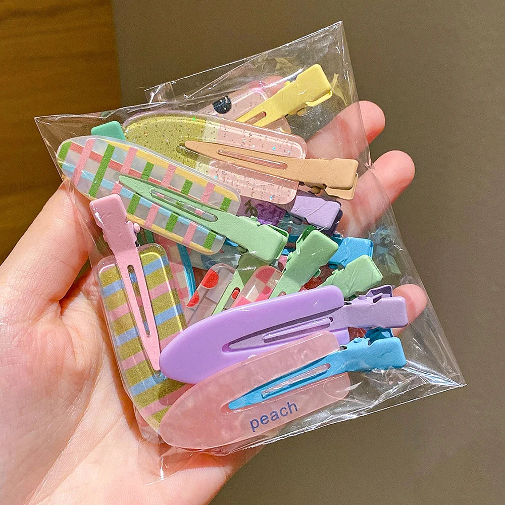 12 Pieces of Multi-Color Colorful Hair Clips with Side Bangs, Duckbill Clips for Flyaway Hair, Sweet Girl's Simple Hair Clips
