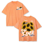 Lift Is Good Beautiful Sunflower Print Washed T Shirts Women Soft Cotton T-Shirt Street Creative Short Sleeve Summer Casual Tops