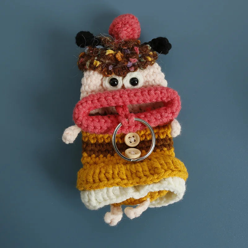 Funny Crochet Sausage Mouth Keychain Key Holder Pouch