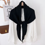 Big Size Wool Korean Style Knitted Triangular Scarf Women Winter Warm Headscarf Shawl Sold Color Neckerchief Kerchief Hijab