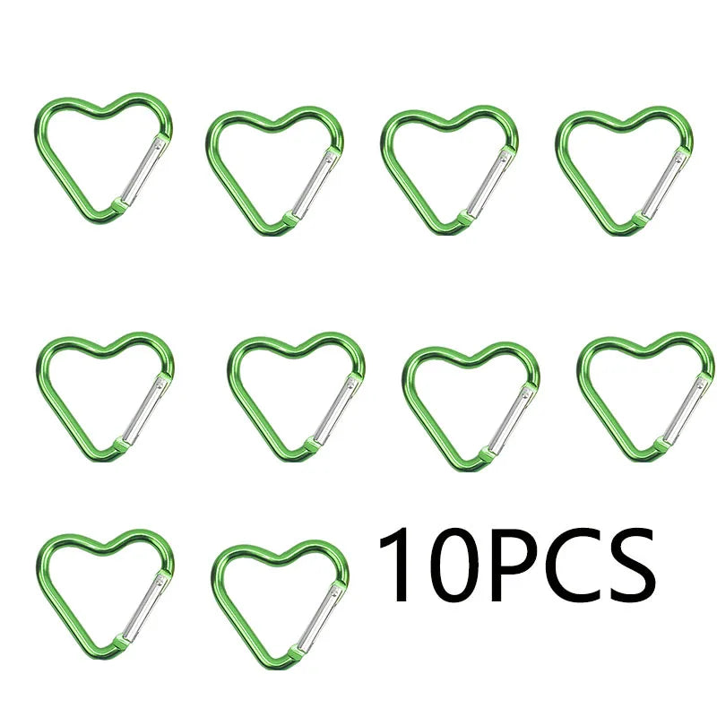 10PCS Carabiner Keychain Clip Heart-shaped Aluminum Small Carabiners Tactical Clips Outdoor Tools Water Bottle Keyring HWXGJ04