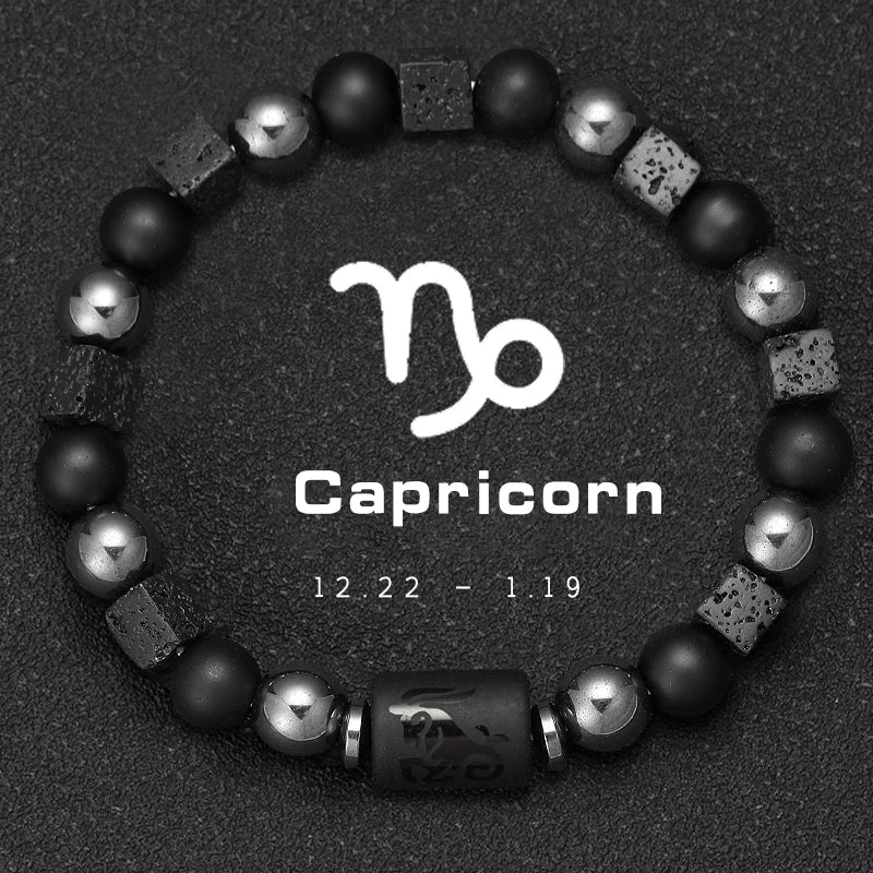 12 Constellation Zodiac Bracele Signs Beads Couples Bracelet Square Volcanic Stone Elastic Charm Bracelet for Women Men Gift
