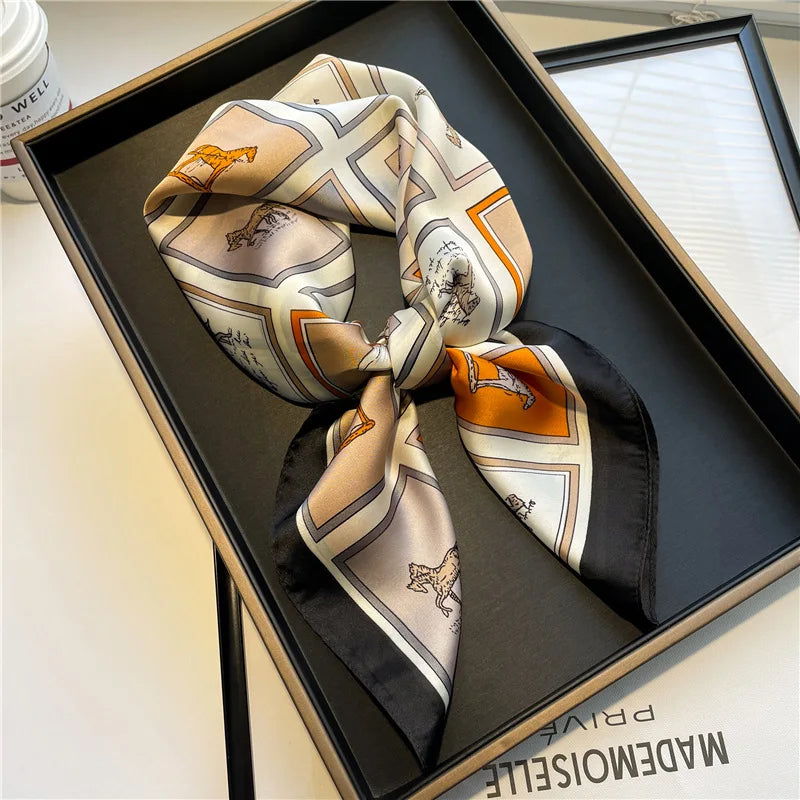Luxury Silk Shawl Square Scarf for Women Satin Fashion Wraps Neckerchief Female Hair Bands Ribbon Headband Bandana 70X70CM