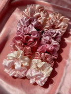 16-piece set of soft satin hair ties in pink and brown colors | suitable for wearing in all settings
