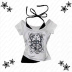 Women's 90s Vintage Punk T-Shirt Summer Streetwear Sexy Short Sleeve Gothic Slim Crop Top Hotgirl Casual Femme Tee Harajuku Y2k