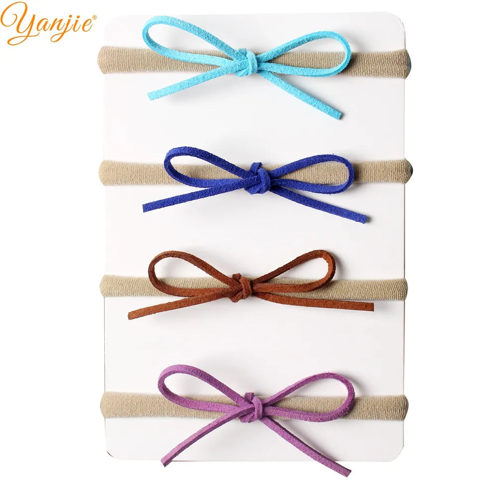 1 Set 2024 Classical European Suede Tied Hair Bow Baby Nylon Headband DIY Hair Accessories Hair Bands for Girl Headwear