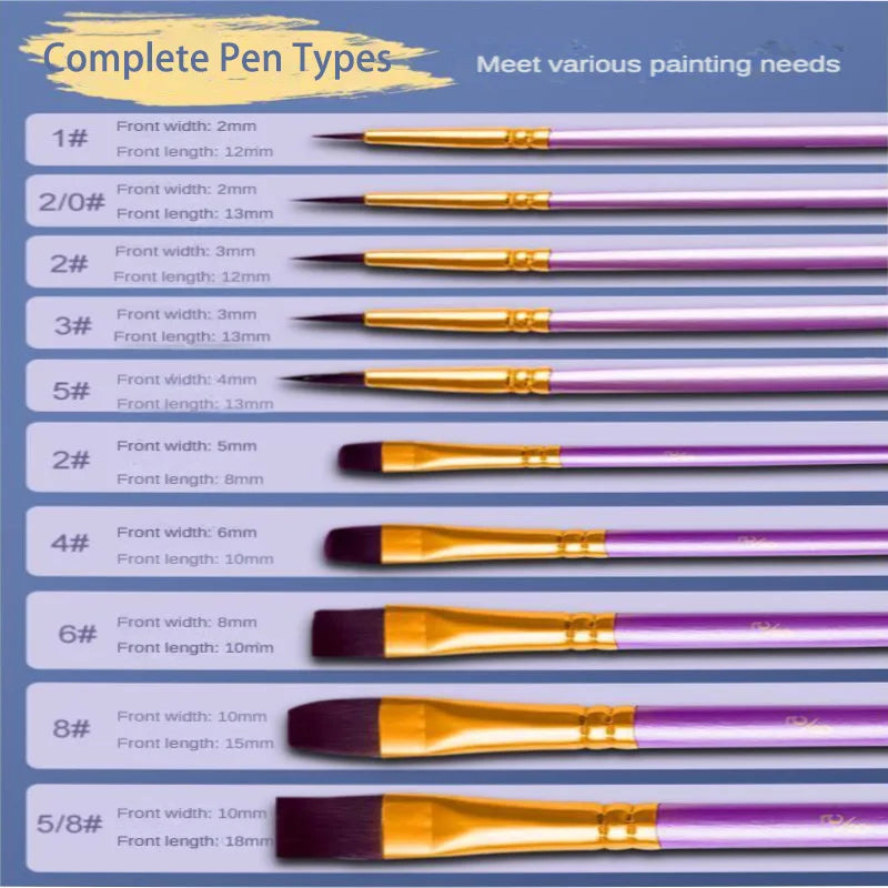 10 Pcs Set Nylon Hair Children's Artists Painting Brush Art Special Multifunction Hook Line Short Pointed Pen Available 4 Colors