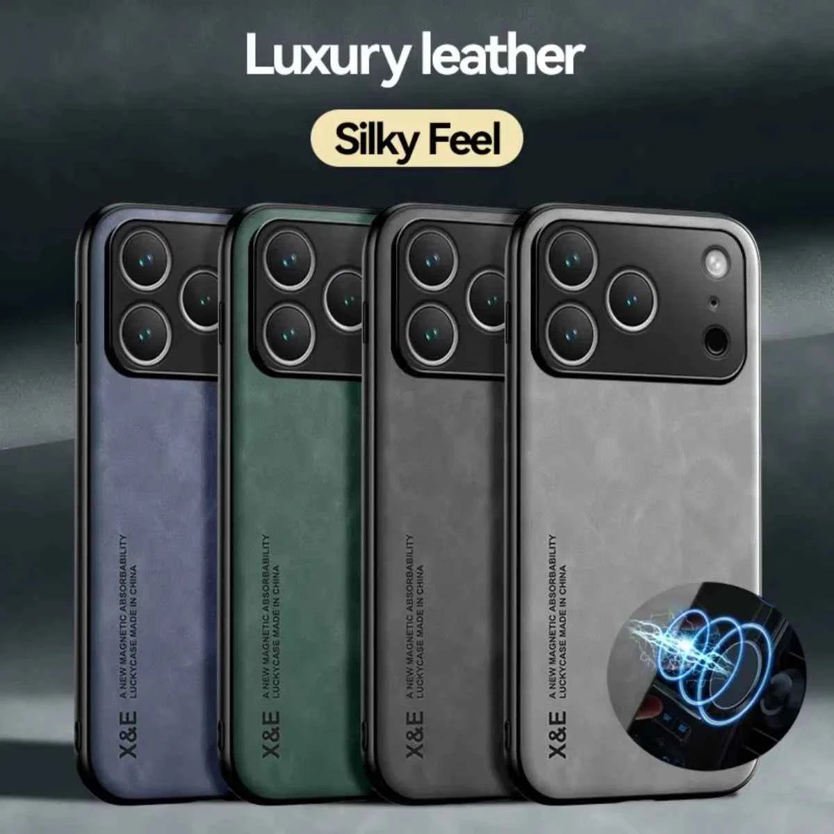 Leather  Phone Case  for APPLE IPhone 17 Air 16 15 14 13 Pro Max 16e Cover Metal Plate for Magnetic Car Mount (NOT INCLOUED)
