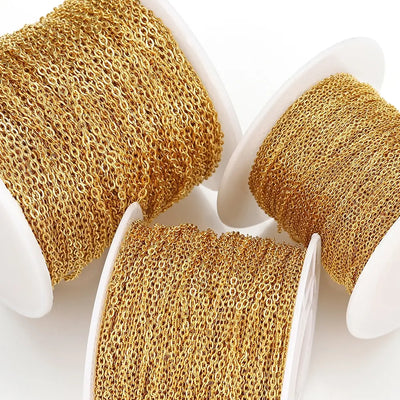2/10 Meters Stainless Steel Chain 1 1.5 2mm Gold&Steel Color Link for DIY Jewelry Making Necklace Bracelet Bulk Chain Supplies