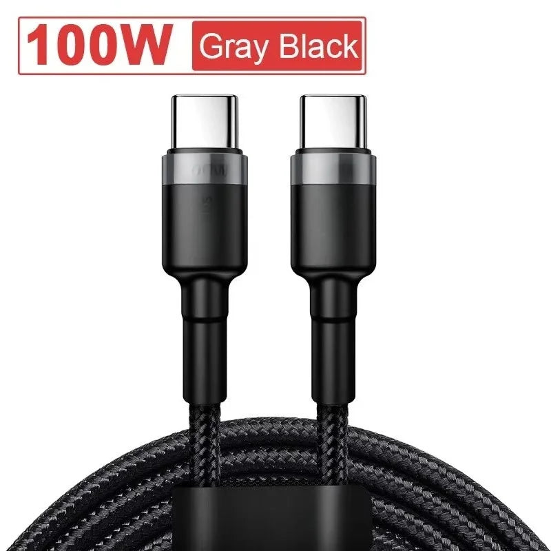 USB Type C To USB C Cable For iPhone 18 17 100W/5A PD Fast Charging Charger Cord For Macbook Xiaomi Samsung Type-C Cable