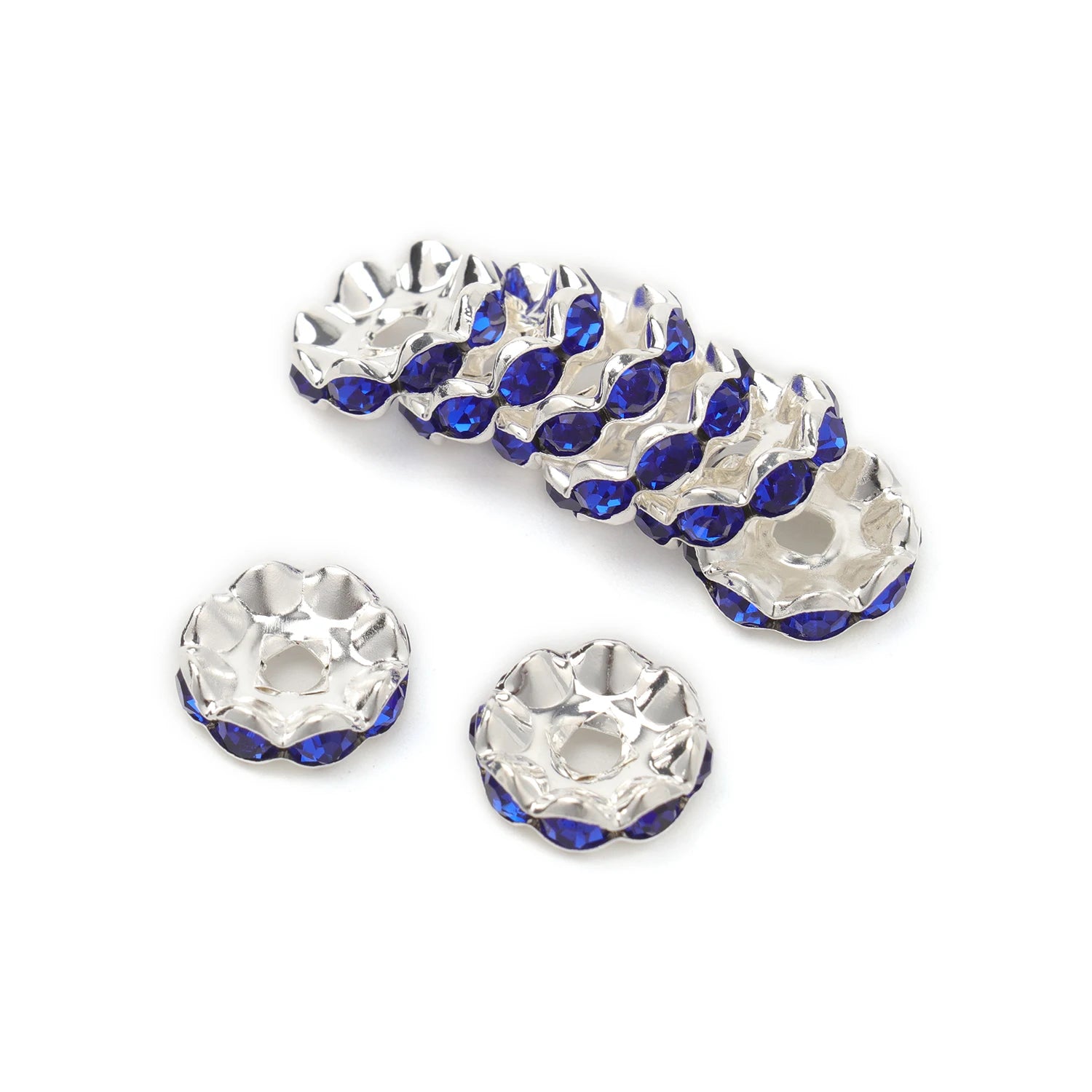 30pcs/lot 12mm Wave Side Rhinestone Spacer Beads Colorful Crystal Metal Rondelle for Jewelry Making Diy Crafts Accessories