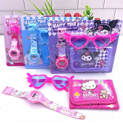 Sanrio Children's Watch Set, Hello Kitty Fashion Watch with Children's Wallet and Glasses, Melody Kulemi Cartoon Watch