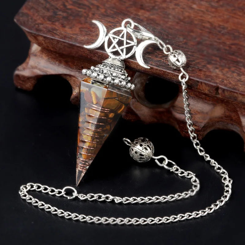 54x24mm Natural Stone Crystal Reiki Pendulum Three Phases Moon Hexagonal Cone Amethysts Charms for Jewelry Making DIY Necklace