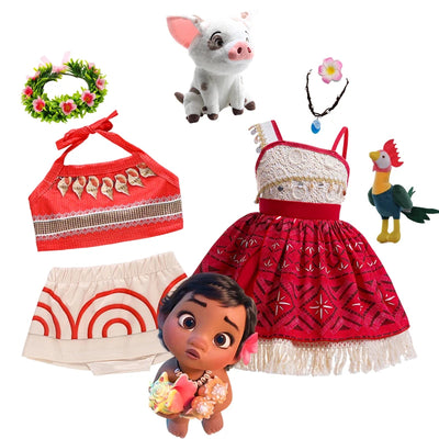 Disney New Moana Dress Costumes Kids Girl Cosplay Toddler Movie Ocean Adventure Infant Frock Halloween Party With Chick Clothes