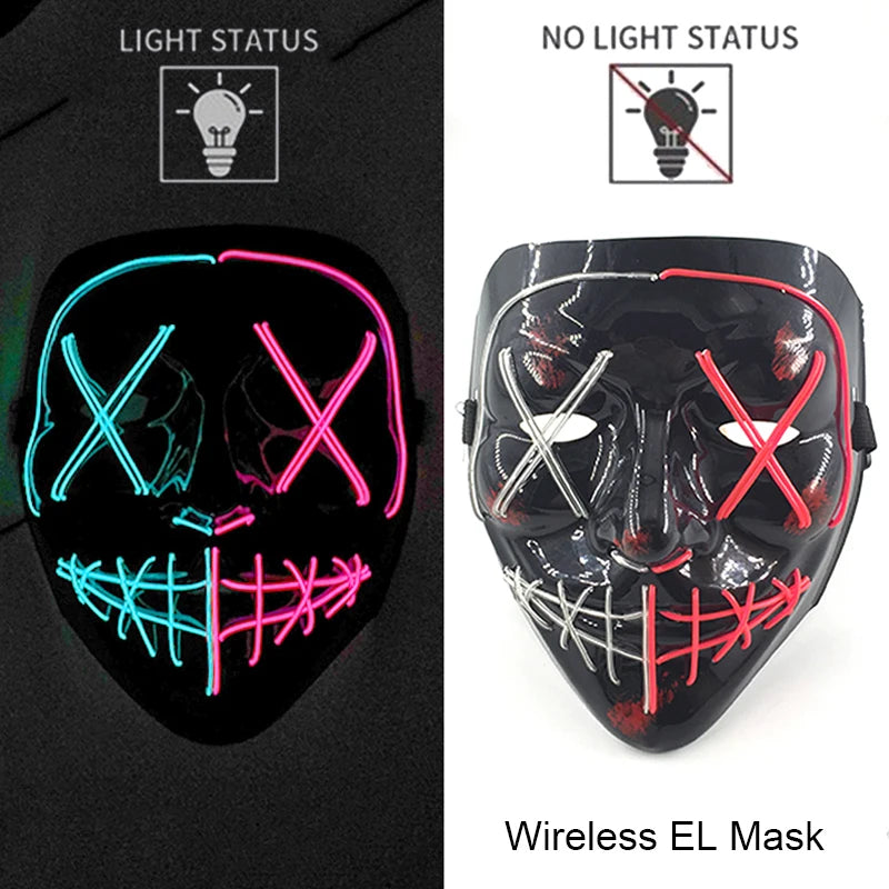 Wireless Neon LED Purge Mask – Glowing Halloween Cosplay Mask