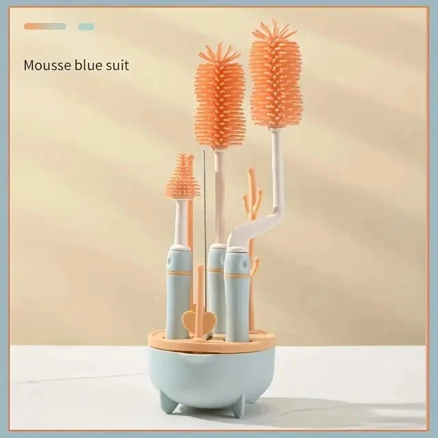 4Pcs Silicone Bottle Brush for Babies 3 Color Long Handle Cleaning Brush Set 360 Degree Rotating Cleaning Bottle Brush Set