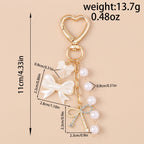 Cute Bowknot Love Heart Keychain Crystal Pearl Key Ring Pendants for Women Girls Handbag Decor DIY Handmade Key Chain Gifts