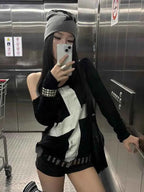 Seeslim Print Cross Graphic T Shirts Woman Long Sleeve Blck Goth Autumn Spring Tops Tees Female Clothing 2000s Clothes Y2k Chic