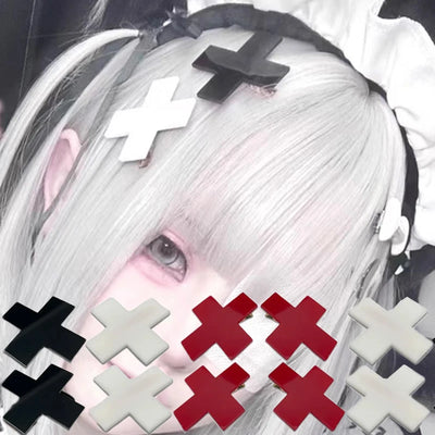 Y2K Anime Girls Red Cross Hair Clips for Women Girls Hair Accessories Hiphop Punk Barrettes Hair Pins Hairwear Cool Unique