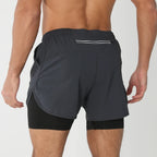 New men's running double-layer shorts quick-drying fitness 2-in-1 shorts men's sports workout training bodybuilding shorts male