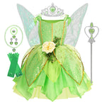Girls Tinkerbell Fairy Costume – Green Princess Dress Outfit