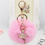 Rhinestone Ballet Dancer Plush Ball Keychain for Women and Girls