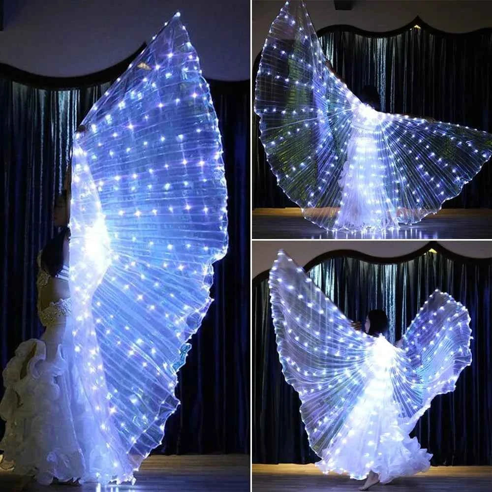 LED Isis Wings Glowing Wings Belly Dance Dress Butterfly Wings Halloween Christmas Party Stage Performance rod for Single Sale