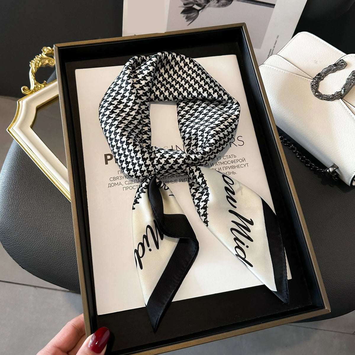 Elegant Nordic Style All Seasons Scarf Faux Silk Large Square Shawl Simple Chic Decorative Wrap For Teens