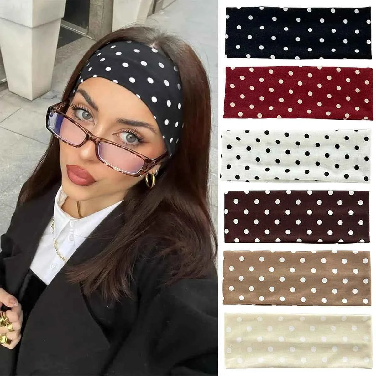 1pc Polka Dot Yoga Elastic Headband – Fashionable Dot-pattern Makeup Headband, Sports & Fitness Sweat-absorbent Hairband