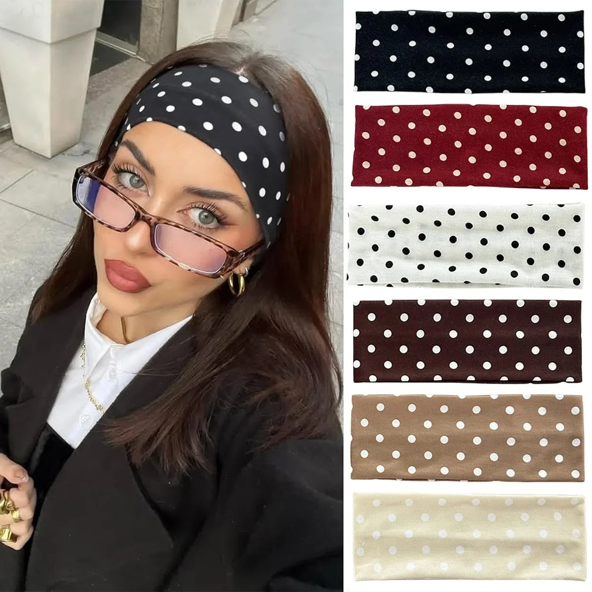 1pc Polka Dot Yoga Elastic Headband – Fashionable Dot-pattern Makeup Headband, Sports & Fitness Sweat-absorbent Hairband