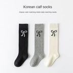 3Pairs Teenage Girls Mid-calf School Socks Bow Korean Style Spring Children Knee High Slouch Socks Fashion Kids Stackable Tights