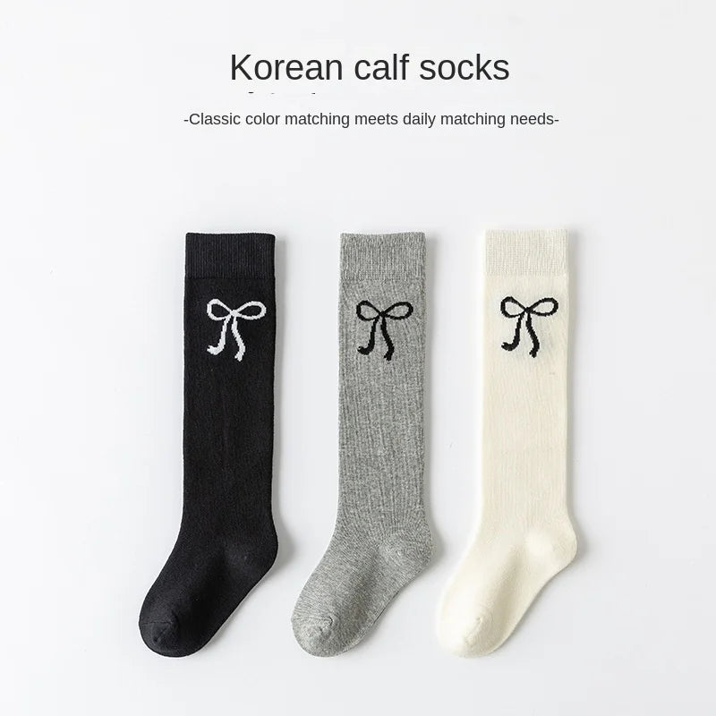 3Pairs Teenage Girls Mid-calf School Socks Bow Korean Style Spring Children Knee High Slouch Socks Fashion Kids Stackable Tights
