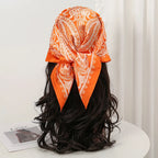 Bohemian Style Floral Print Women’s Square Silk Scarf Satin Head Wrap Tropical Leaf Flower Design Scarves Bandana Hijab