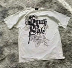 Southpole Y2K Vintage Cotton Graphic Tee Distressed Oversized Unisex T-Shirt with Gothic Print Streetwear Retro Soft Shirt Man