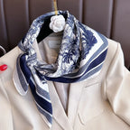 70cm Women’s Plant-Printed Silk Scarf – Elegant Square Headwear, Simulated Silk Neck Scarf for Bag, Hair & Clothing Accessories