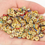 50pcs Rhinestone Spacer Beads Multi-color Crystal Metal Spacers Rondelle Beads for Jewelry Making DIY Bracelets Accessories