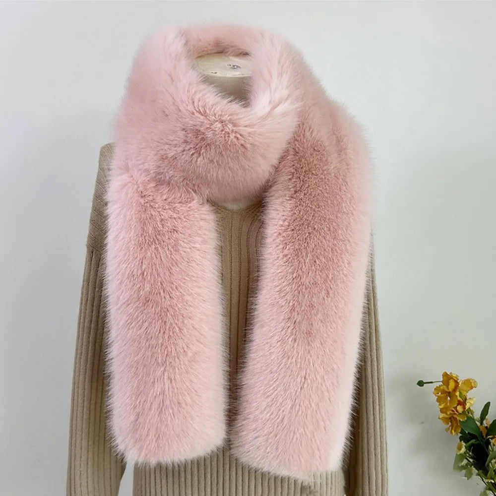 1pcFashionable 180cm Fake Fur Long Scarf Soft Plush Thick Long Strip Scarf Fur Decor Luxury Wraps Shawl Party Ladies Neck Warmer