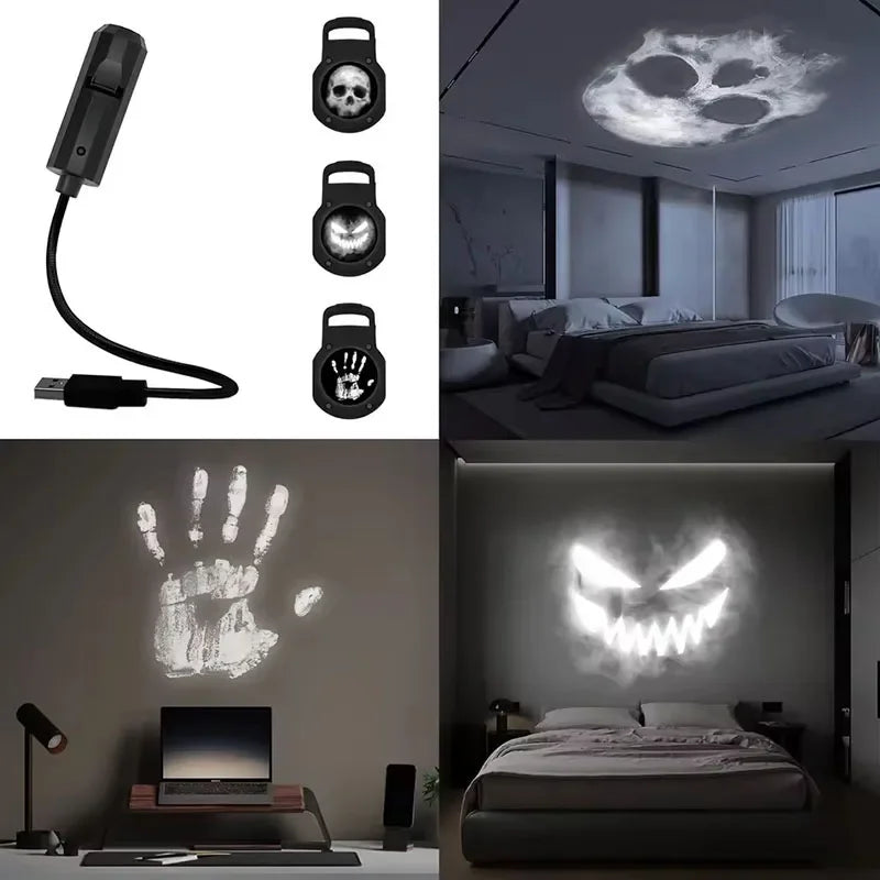 5V Projection Lights Planet Moon Lamp USB Night Light Halloween Christmas Ambiance Skull Ghost Switchable Pattern Projection