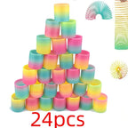 24PCS Rainbow Magic Springs Circle Toys Kids Birthday Party Favors Guests Giveaway Small Gifts Pinata Fillers Flexible Funny Toy